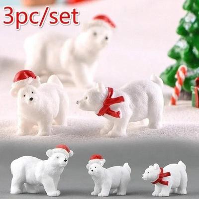 3 Pcs/Set Animal Miniature Christmas Polar Bear Figurines Garden Micro Snow Landscape DIY Accessories Cute Decoration Crafts