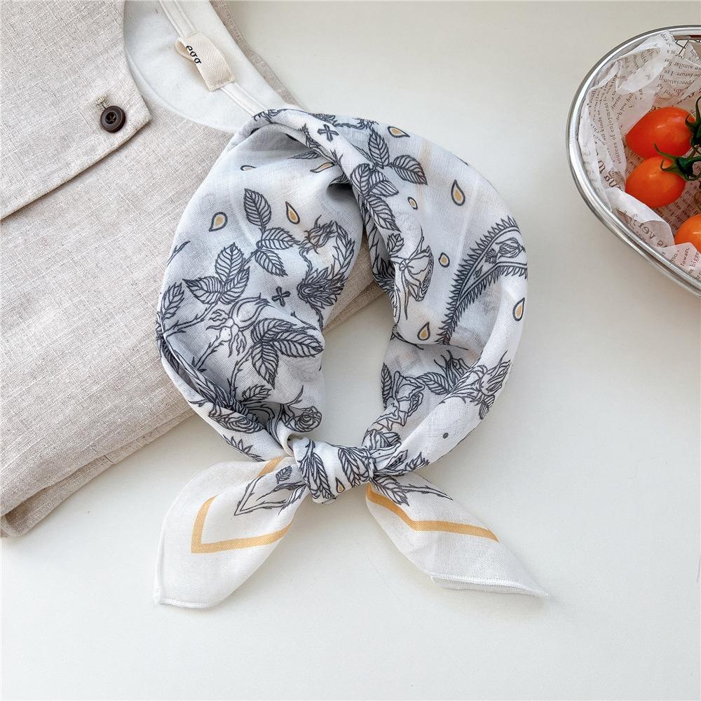 Floral Cotton Linen Print Scarves Cashew Square Handkerchief Simple Small Square Scarf  Outdoor