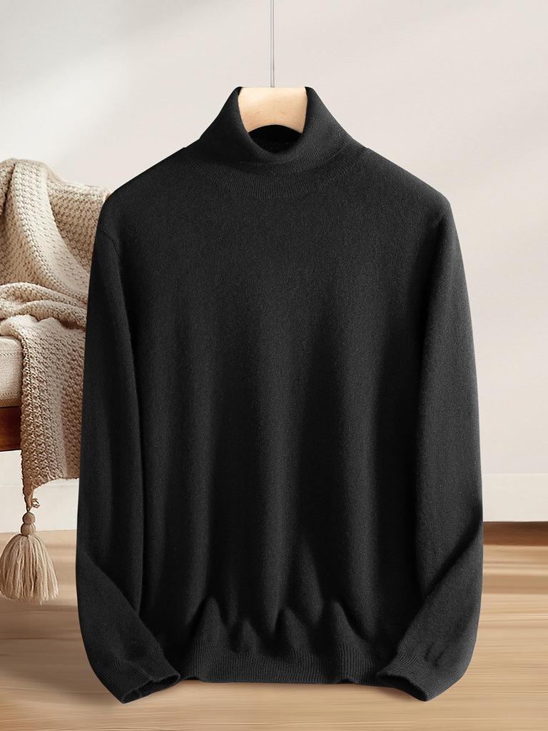 Men's 100% Pure Cashmere High-Neck Sweater - Autumn/Winter White Knit Base Layer