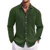 Men's Cotton Shirts Long Sleeve Casual Button Down Textured T-Shirt Loose Vacation Beach Lightweight Topsrt