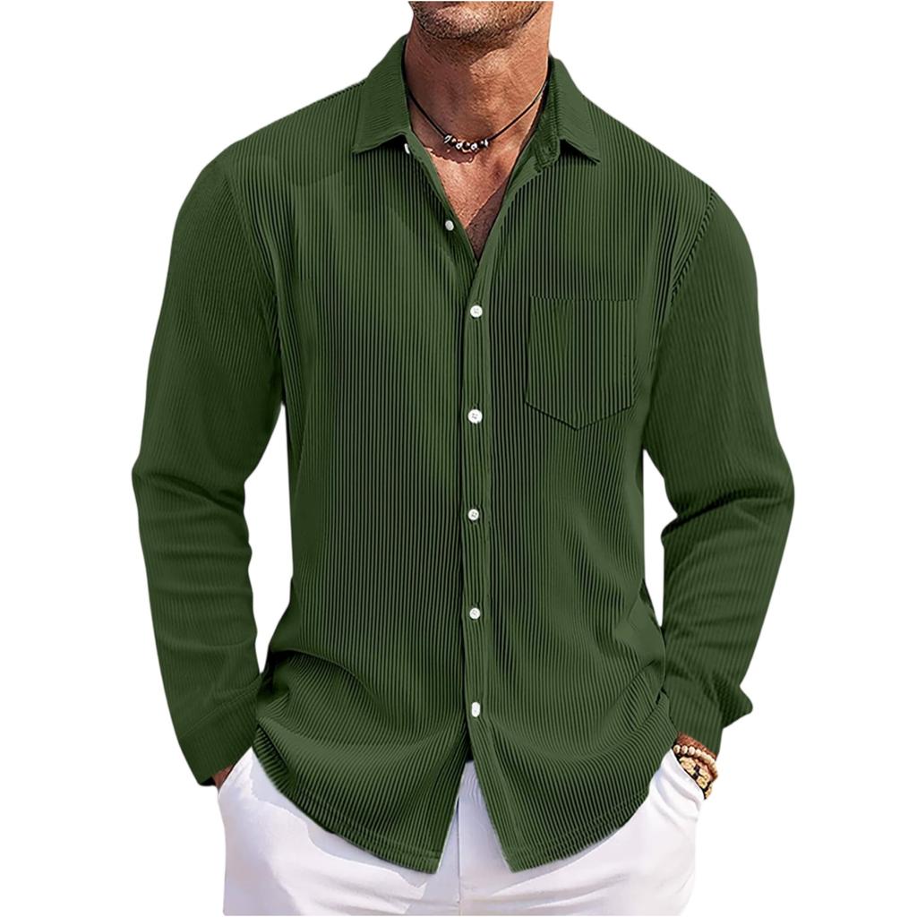 Men's Cotton Shirts Long Sleeve Casual Button Down Textured T-Shirt Loose Vacation Beach Lightweight Topsrt