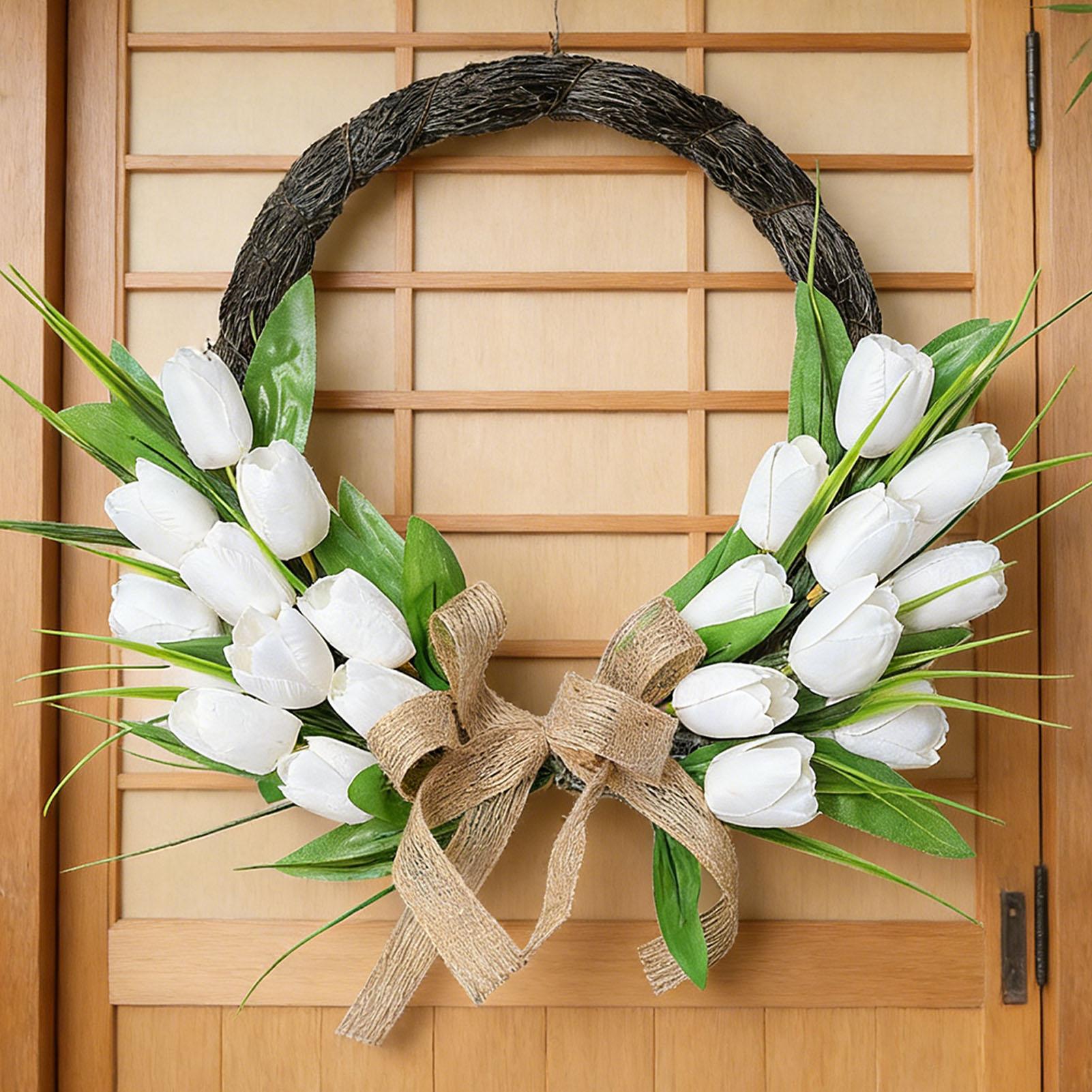 

Spring Summer Wreath for Front Door Artificial Flower Wreath for Indoor Outdoor Wall Festival Home Wedding Decor White білий