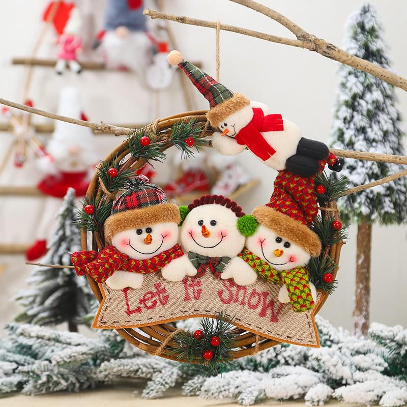Cartoon Christmas Figures, Old Man Rattan Wreath, Tree and Window Decor Pendants