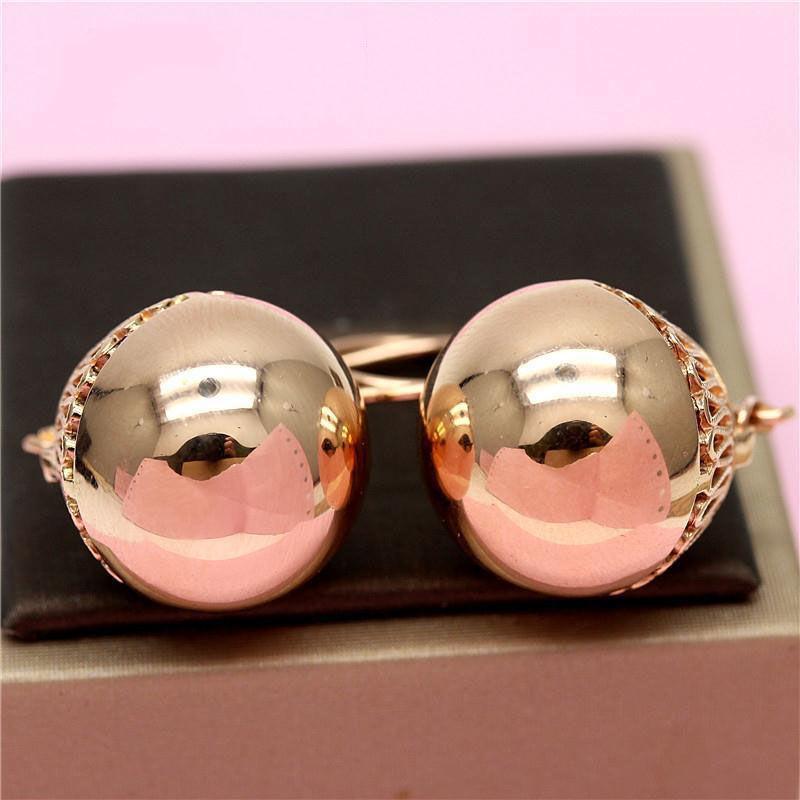 

Exquisite Purple Gold Color Gold Hollow Ball Handmade Thick Glossy Ball Fashion Classic Temperament Rose Gold Plated Earrings