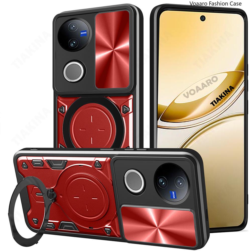 Slide Lens Push Window Armor Funda for Vivo V50 5G Global Case for Vivo V50 5G Global Case Magnetic Ring Stand Holder Cover