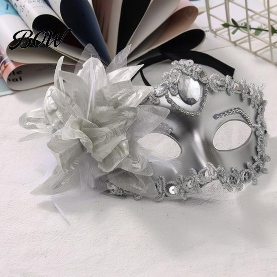 Venetian Style Mask Half Face Masquerade for Women, Mesh Flower Rhinestone Mask, Costumes Accessory Halloween Carnival Prom Ball Party Decorative