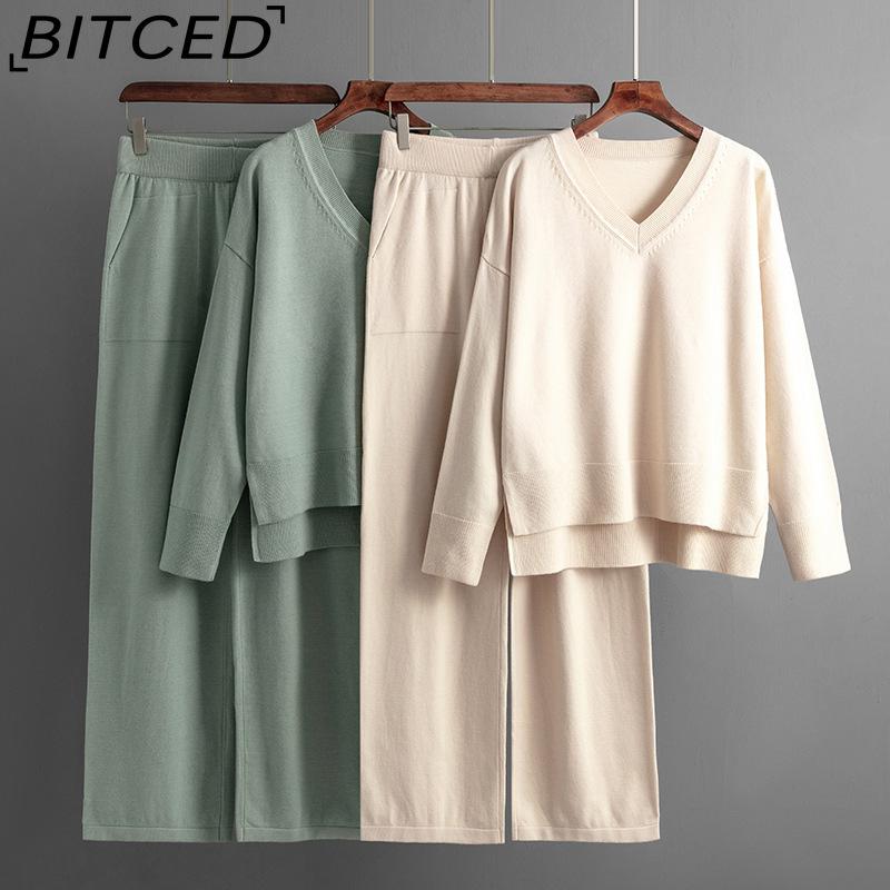 BITCED Fashion Set Women's Autumn and Winter Loose Casual Sweater Pullover Two-piece Set