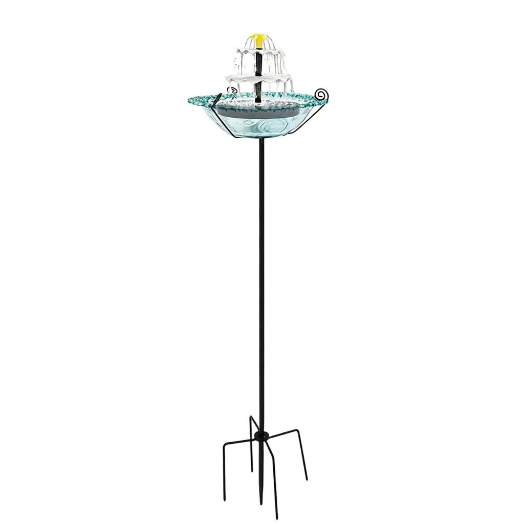 Outdoor Solar Powered Fountain Bird Feeder Glass Bird Bath with Metal Stand Upgraded Water Spray System for Garden Landscape Water Feature