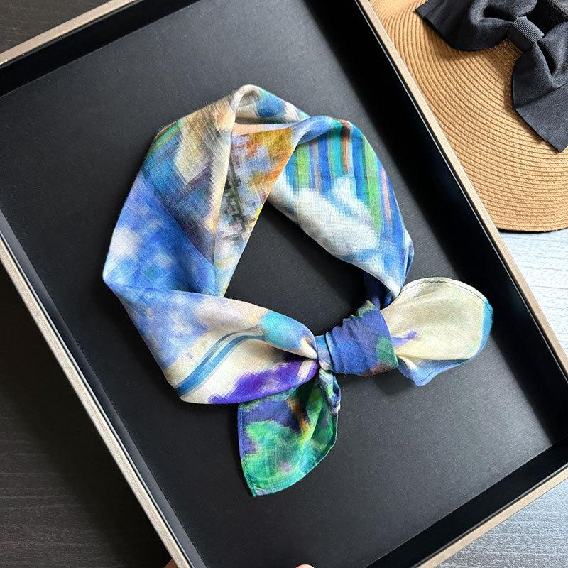 30% Silk 70% cotton Scarf Bandana Women Square Scarves Wrap Kerchief Fashion dot Headband Leopard Hijab Shawls Bandana Foulard