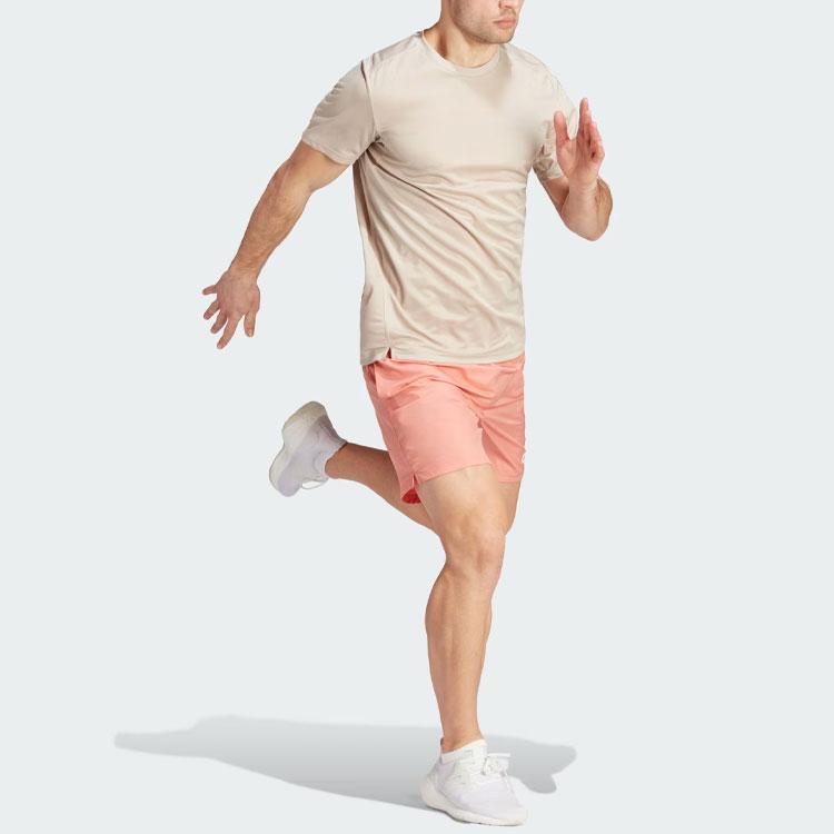 Adidas Run It Tee Letter Logo Print Crew Neck Short Sleeve T-Shirt Men Tops Beige IJ6833