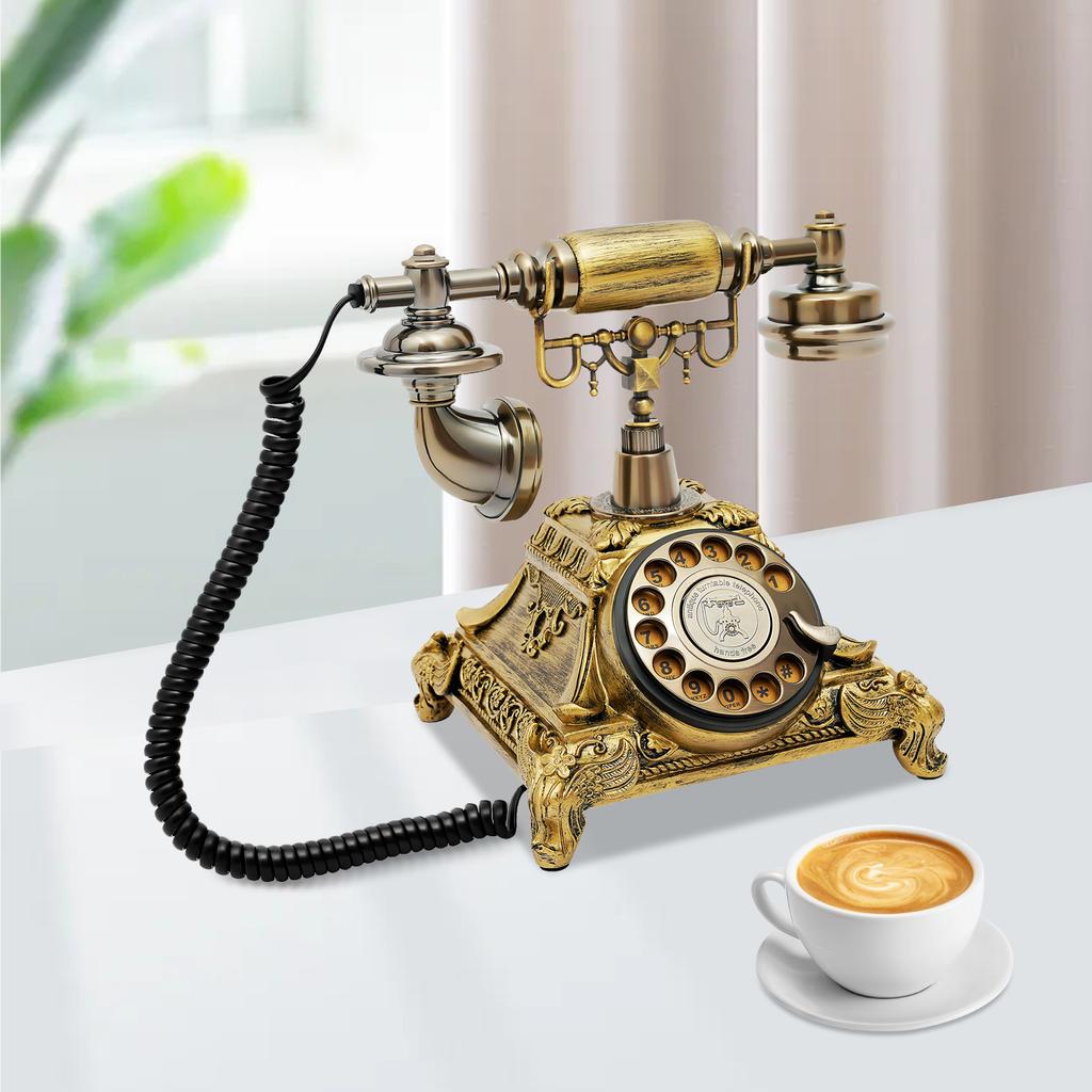 Vintage Retro Turntable Decor Telephone, Multi-function Rotary Phone with Redial for Home, Office, Cafe & Hotel,Unique Gift Idea