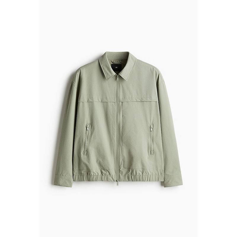 

HM Men s Clothing Jacket 2025 Fall New Arrival Couple Long Sleeves Loose Lapels Waffle Zipper Outwear 1271753 Light grass green 165/84