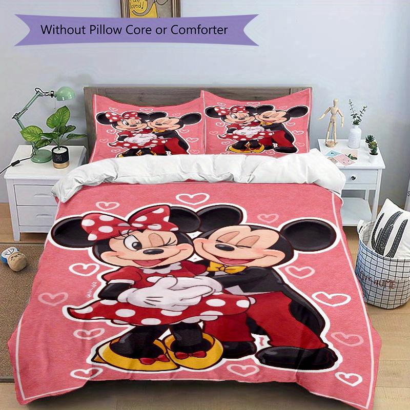 3pcs Pink Minnie Mickey Quilt Cover Set (1 Quilt Cover + 2 Pillowcases Without Pillow Core), High-Definition Printing for Home and Dormitory.S075