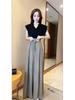 2026 Summer Elegant Stand Collar Cap Sleeve Top & Wide Leg Pants Set