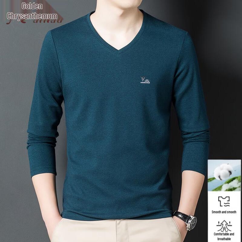 Men's Solid Color V-Neck Long Sleeve T-Shirt