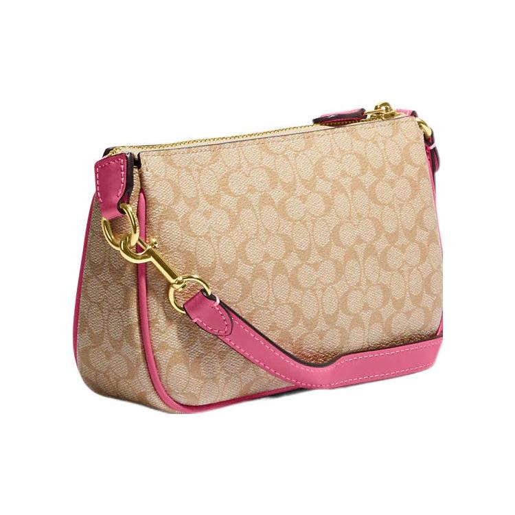 New COACH Nolita Canvas With Leather Mahjong Set Clutches Small Size Women's Khaki & Pink CE698-IMVGK