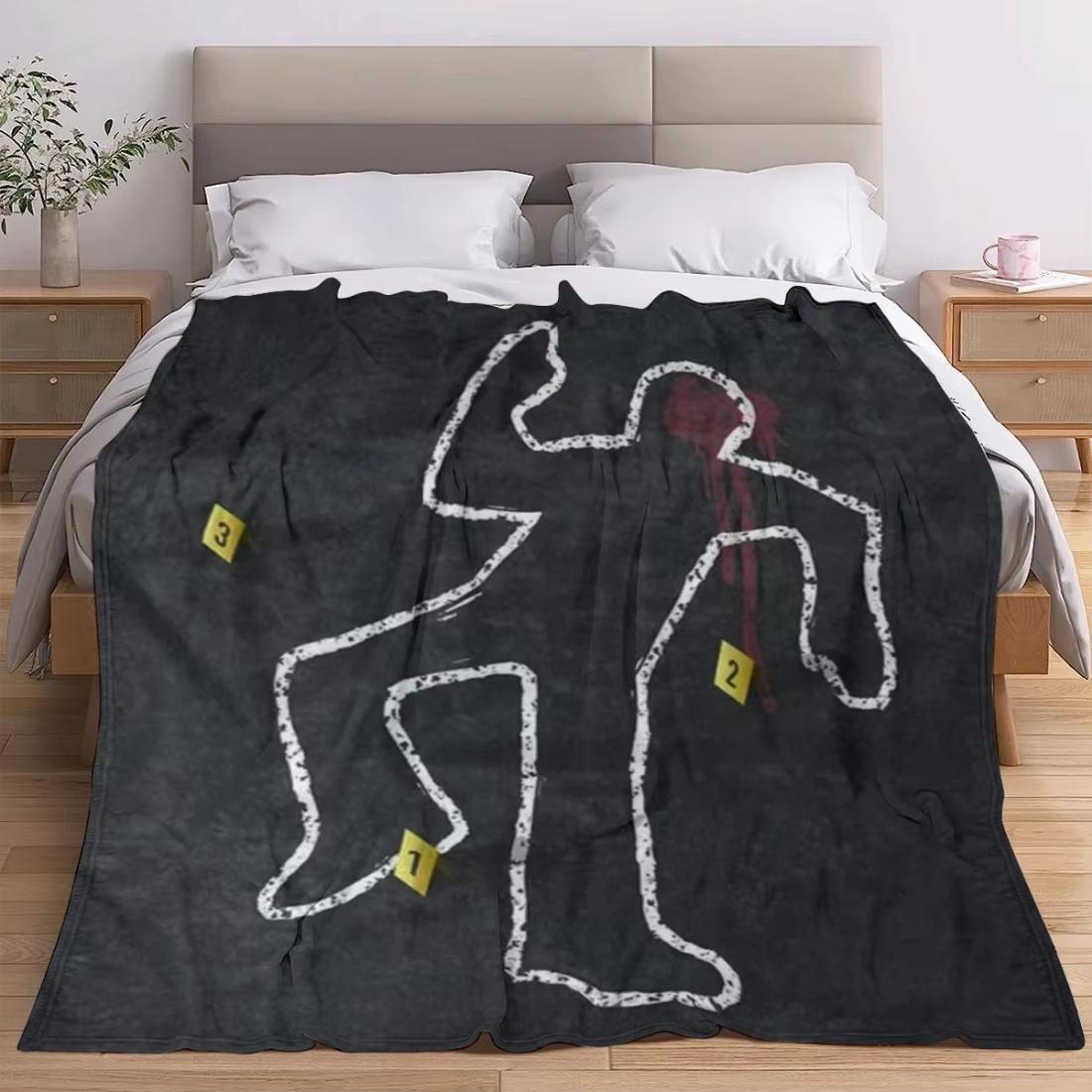 Crime Scene Silhouette Flannel Throw Blanket - Contemporary Soft Cozy for Bed Sofa Chair All Season 75cmx90cm
