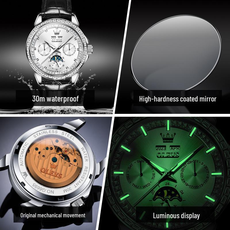 OLEVS Herren Multifunktions-Ewiger Kalender Mechanische Uhr