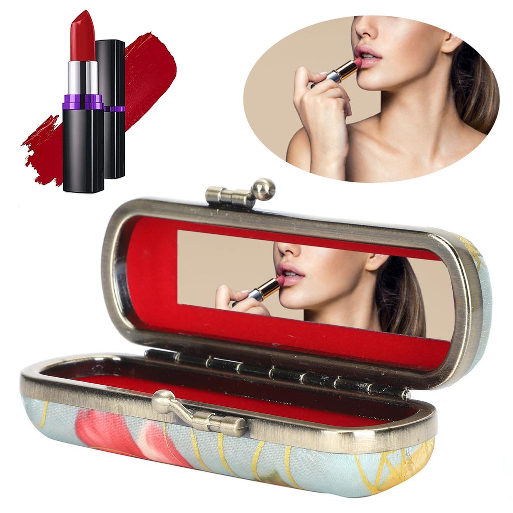 Lippenstift Etui Vintage Mit Spiegel – Stickmuster, Tragbar, Für Lippenstifte & Lipgloss, ABS-Material
