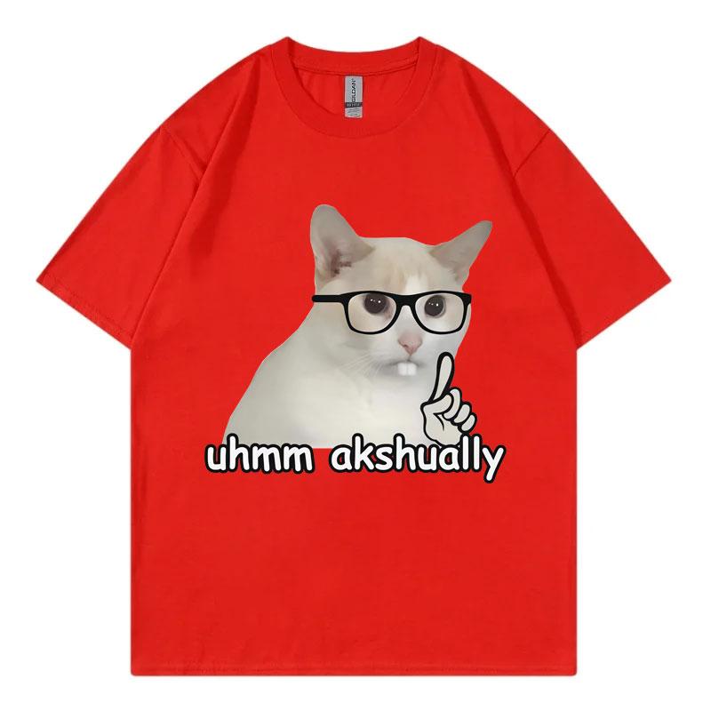 Um Actually Funny Nerd Cat Meme Tshirt High Street Fashion Trend Short Sleeve Tshirts Mens Women Casual Loose Cotton T Shirts S