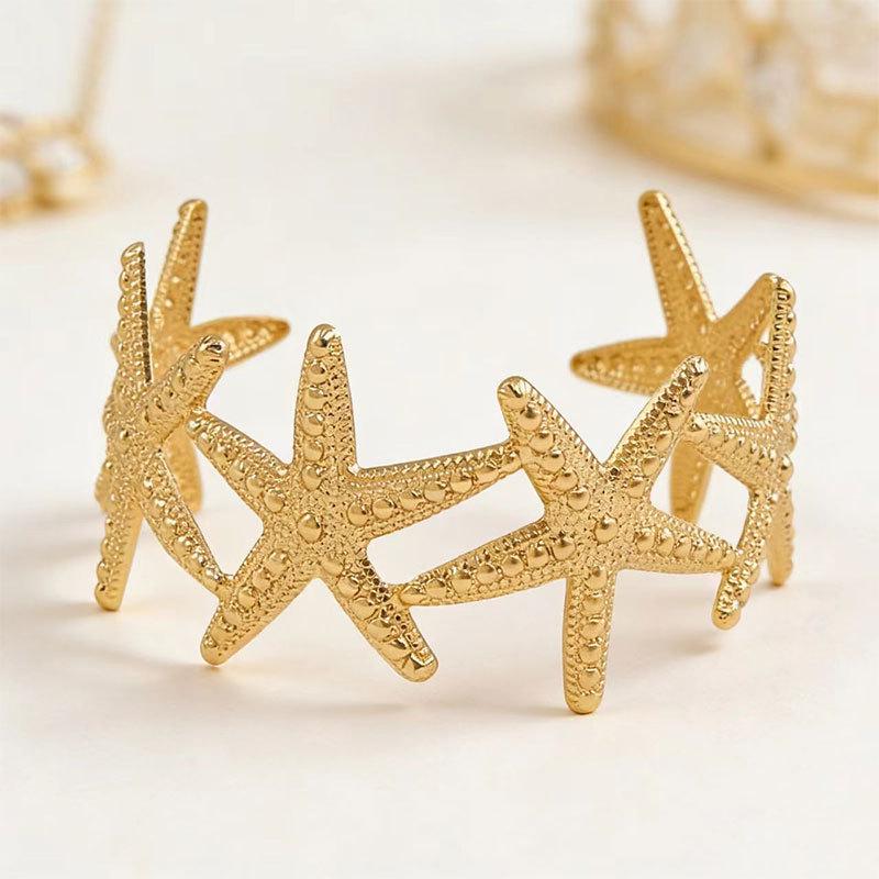 Bohemian Starfish Flower Open Cuff Bracelet for Women – Ocean Beach Style