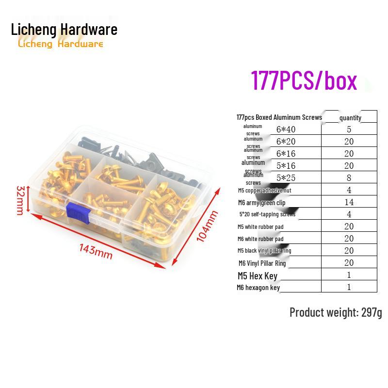 Śruby kolorowe do szyby motocyklowej ze stopu aluminium (177/183/198 szt.)