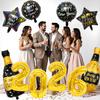 10Pcs 2026 Black Gold Happy New Year Balloon Set  New Year's Eve Party Atmosphere Decoration  Wine Bottle Aluminum  ballons