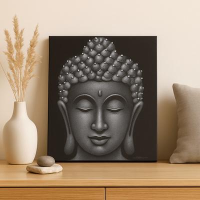 Buddha Leinwand Wandkunst, Grauer Brokat