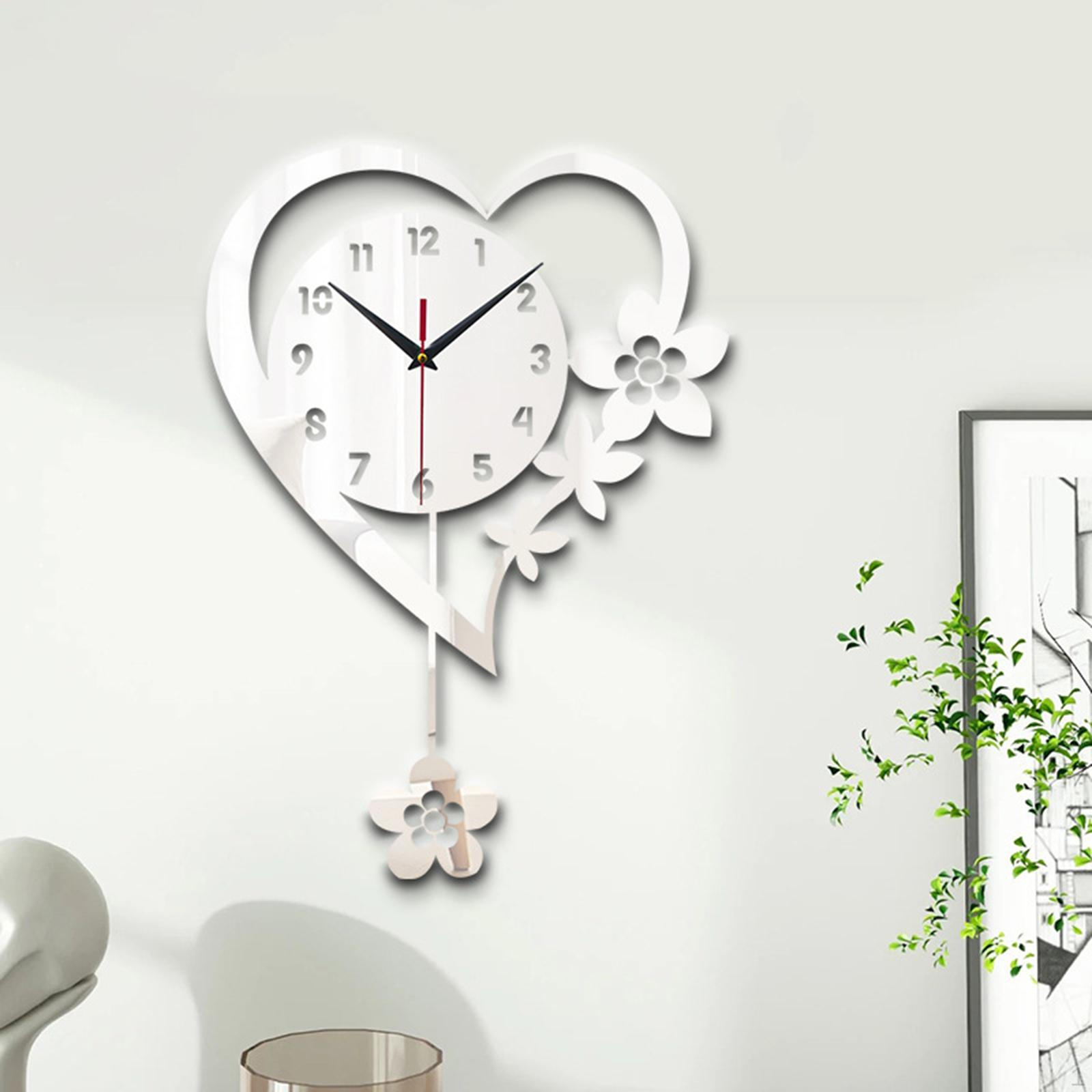 

Acrylic Pendulum Wall Clock with Silent, NonTicking And Floral Motifs for Modern срібний