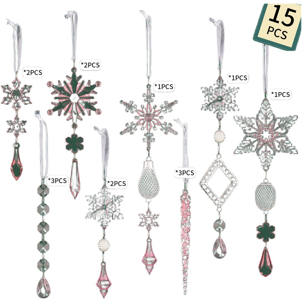 15pcs Christmas Tree Pendate Icicle Ornaments Acrylic Hanging Decoration Christmas Tree Hanging Ornament Xmas Holiday Party
