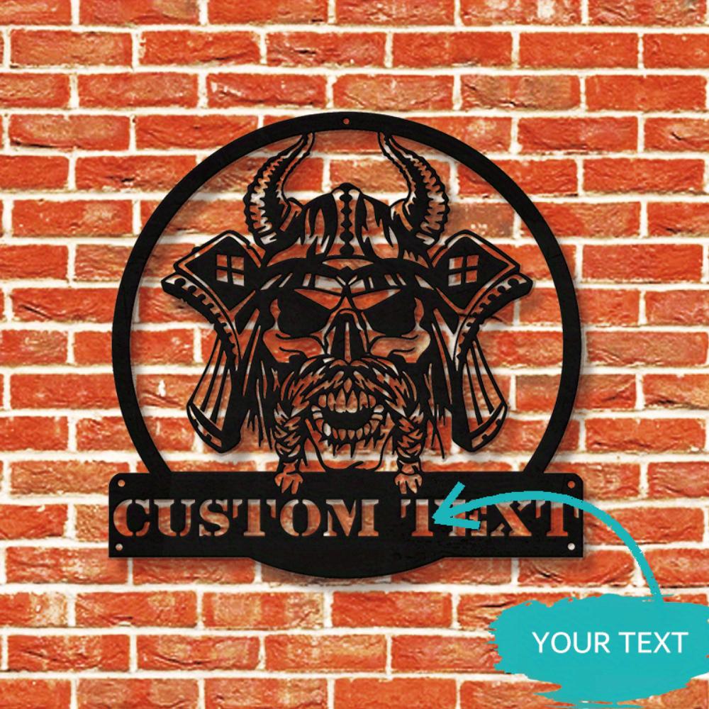 Viking Skull Metal Wall Decor Engraved Custom Name Halloween Home Office Gift