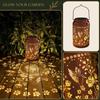 Solar Powered Lantern Outdoor Decorative Light with Metal Handle and Floral Hummingbird Pattern Suitable for Garden Patio Porch and Yard Lighting
