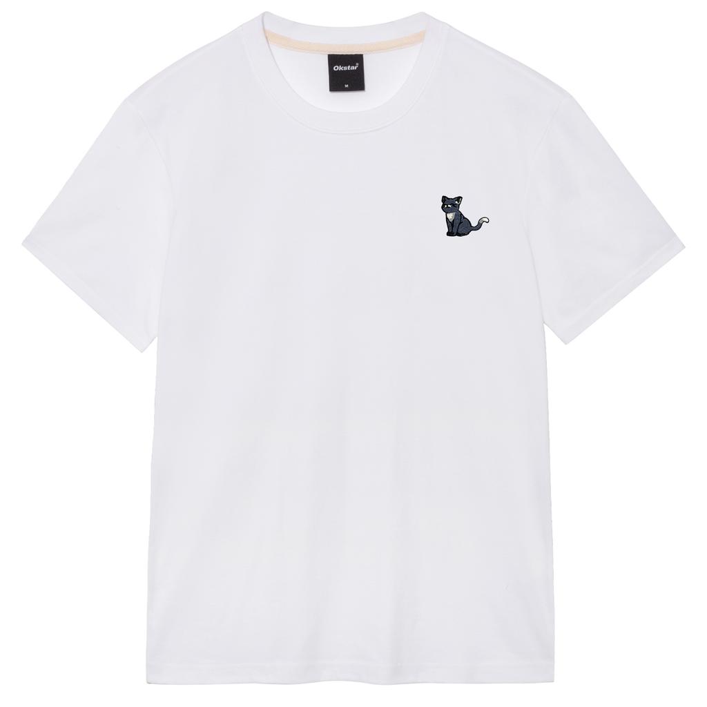 OKSTAR Happy Cat Embroidered Short Sleeve T-Shirt (Type C)