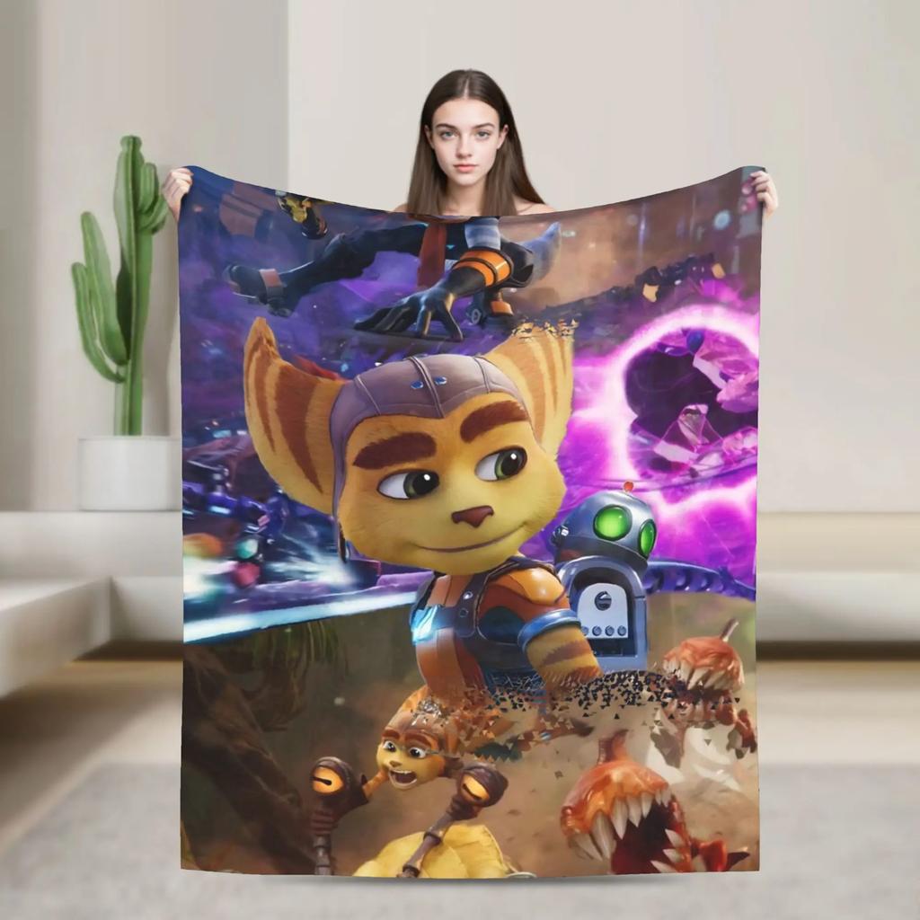 Soft Flannel Airplane Themed Throw Blanket for Girls Boys  Perfect for Travel Sofa Bed Cover Bedspread Ratchet and Clank Design