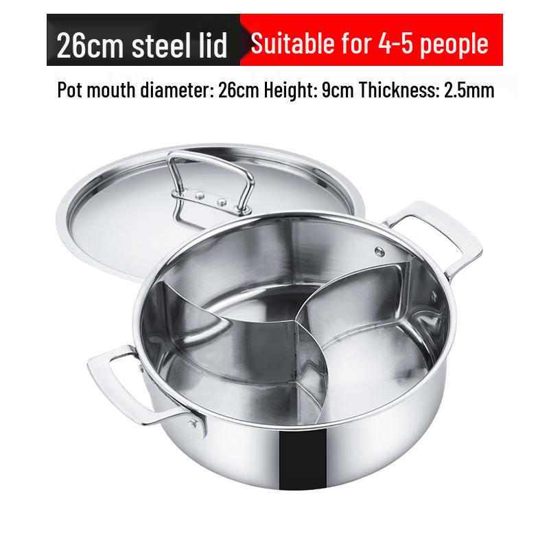 Stainless Steel Triple-Compartment Hot Pot