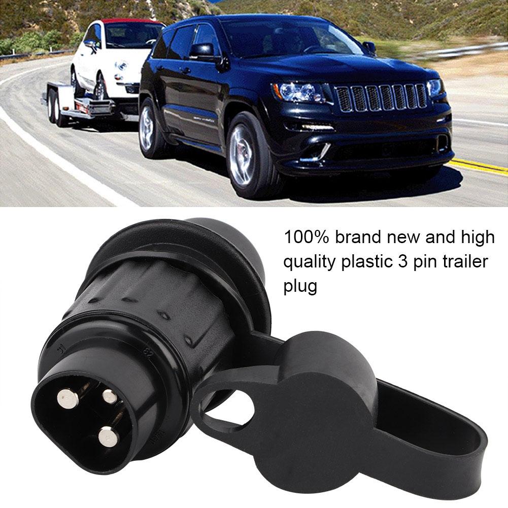 Black Plastic 3 Pin Trailer Plug Wiring Connector Adapter for Trailer