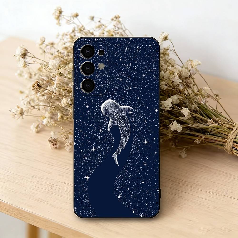 Line W-Whale Phone Case For Samsung S25,S24,S21,S22,S23,S30,Ultra,S20,Plus,Fe,Soft Silicone Black Cover