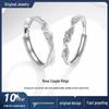 Bagues de Couple Réglables en Argent Sterling 999 avec Zircone Cubique