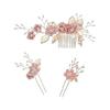 3-Piece Flower Hair Comb & Pins Set - Gorgeous & Cute Floral Design Hair Accessories for Weddings, Parties, Formal Events, and More - Pink -
