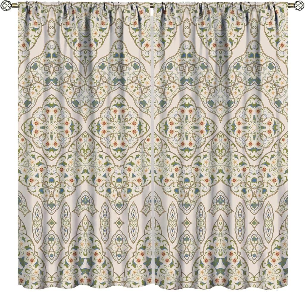 Tribal Geometric Pattern Curtains,Traditional Southwestern Style Aztec Window Treatments for Bedroom Living Room,Minimalist