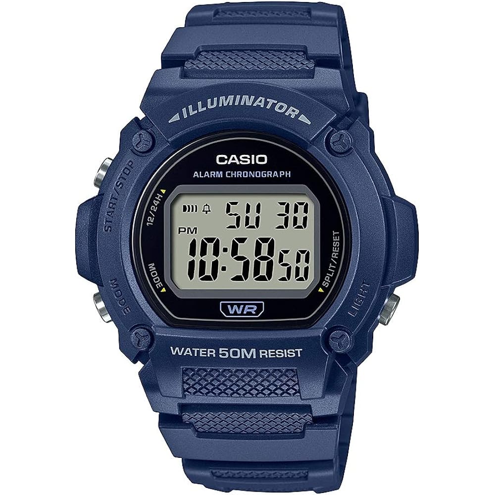 Casio Quartz Fitness Watch with Resin Strap, Blue, 25.5 (Model: W-219H-2AVCF)