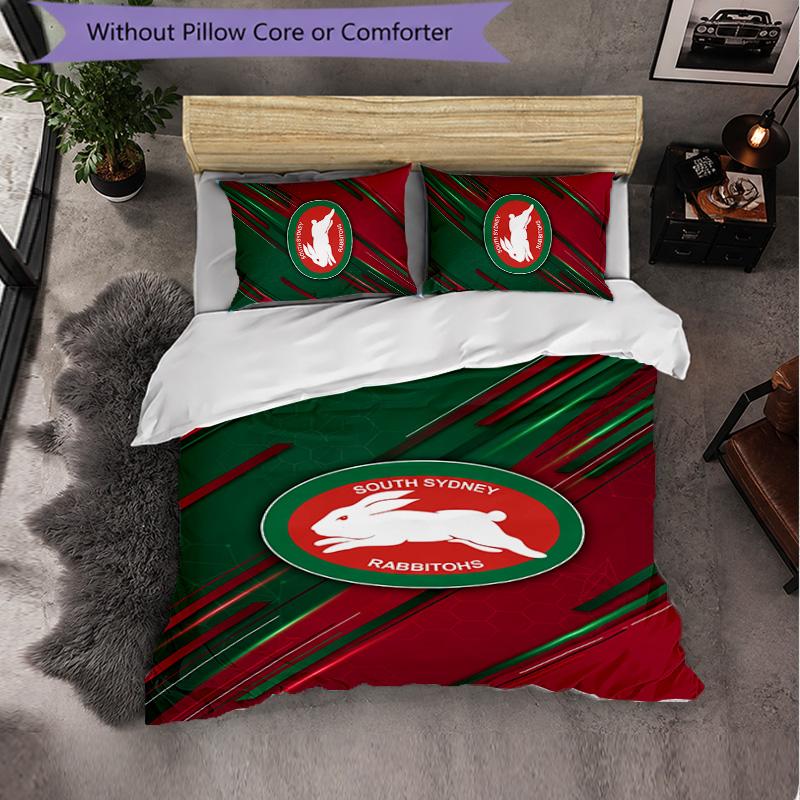 South Sydney Rabbitohs Modello Microfibra Set Biancheria da Letto 3 Pezzi Decorazione Copripiumino per Camera da Letto Uso Domestico