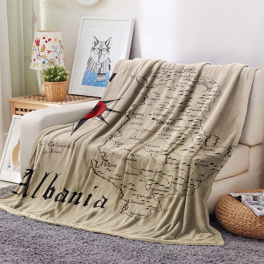 1PC Republic of Albania Print Flannel Blanket, High Quality All Seasons, Home Decor, Warmth and Comfort, Perfect for Christmas Gifts