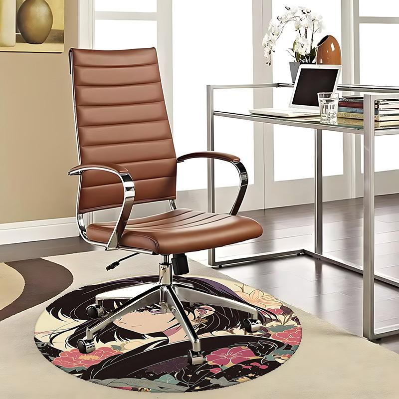 

1pc Anime Design Round Carpet Floral Kimono Pattern Chair Mat for Office, Home Decor, Living Room, Bedroom 80cm