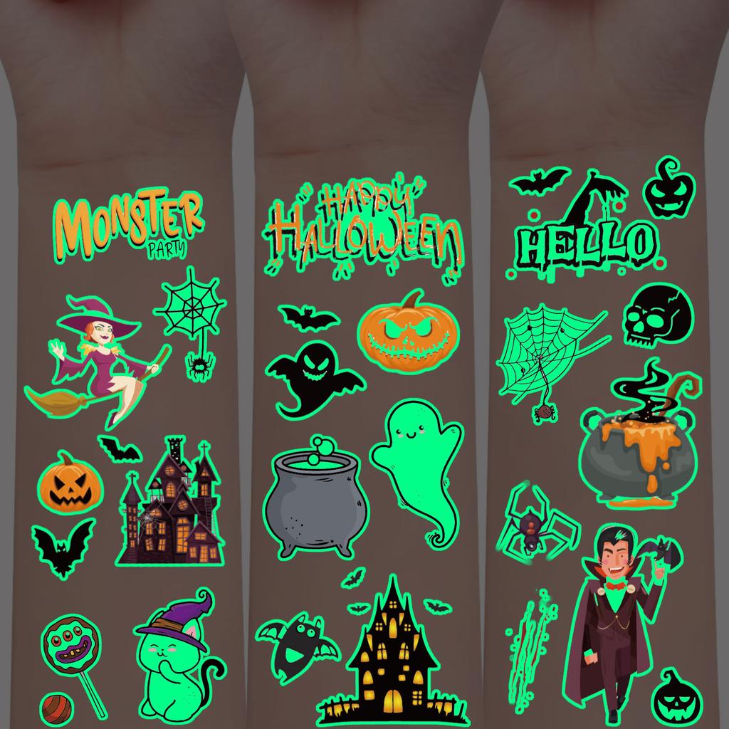 Temporary Tattoo Stickers, 10 Sheets with 180 Patterns, Glow-in-the-Dark, Halloween Series, Waterproof, Realistic Designs