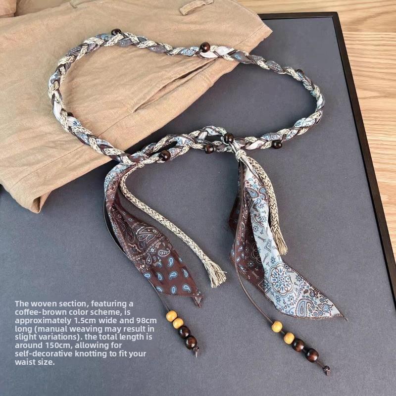 

Осенний богемный шелковый шарф вощеный шнур, плетеный пояс, тонкий ремень с брюками в пол юбкой бисерный пояс 150