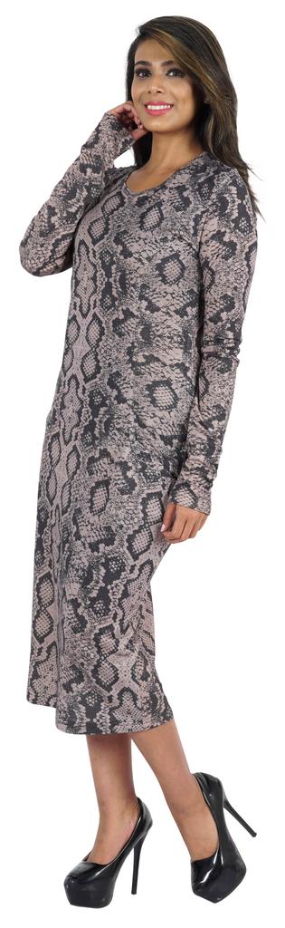 Bimba Printed Long Bodycon Dress With Pockets For Women Full Sleeves Dress Midi