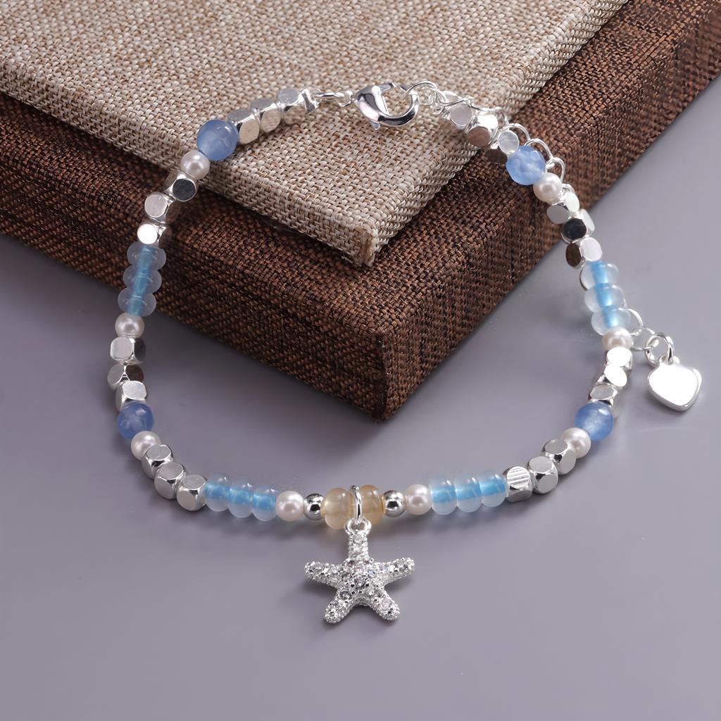 925 Silver Multicolour Bead Bracelet For Women Three Layers Geometry Drip Glaze Versatile Jewelry Dropship