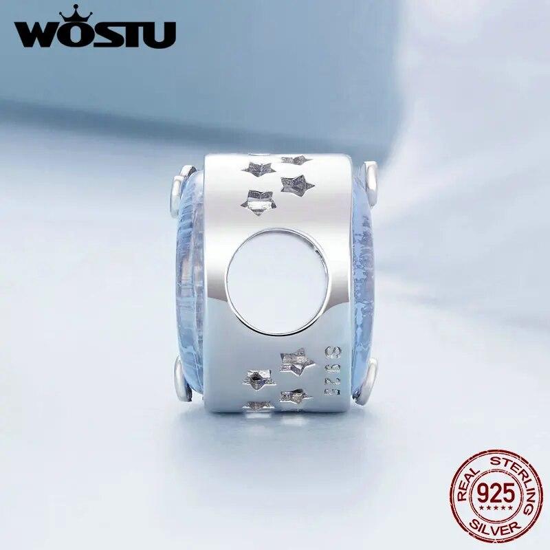 WOSTU Colgantes de unicornio transparente de Plata de Ley 925 con diseño de luna y estrella, aptos para Pulsera Original, regalo de joyería DIY
