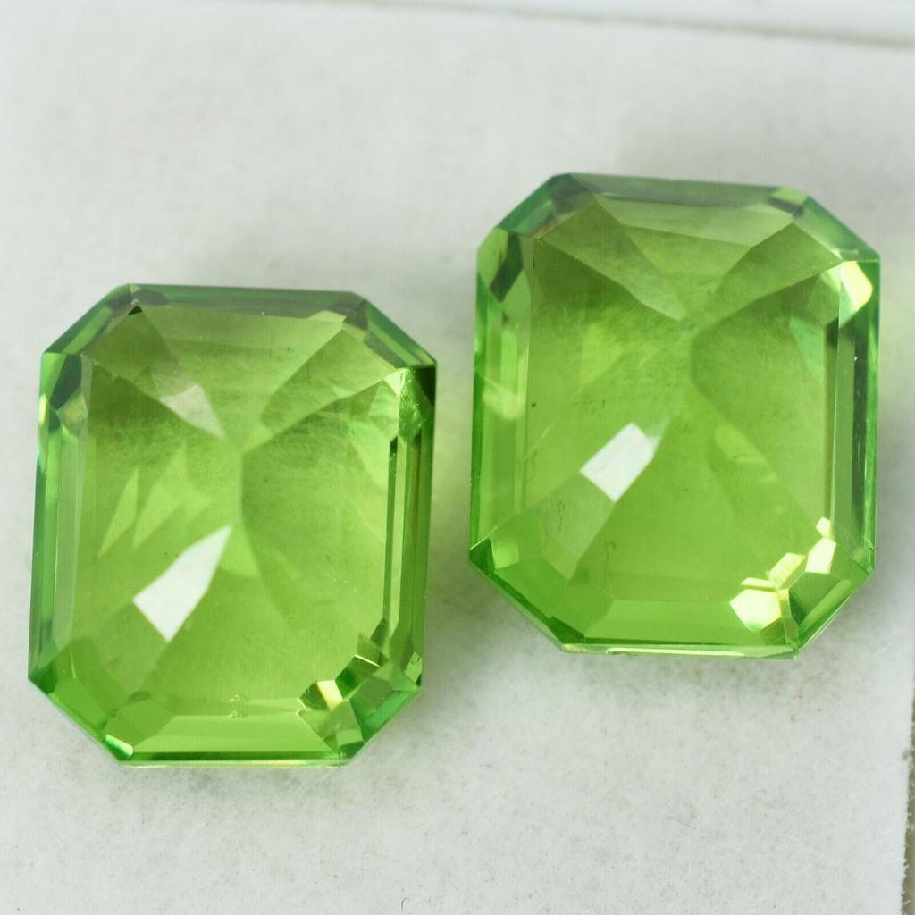 CERTIFIED 16.12 Ct Natural Peridot Emerald Cut Loose Gemstone PAIR For Jewelry